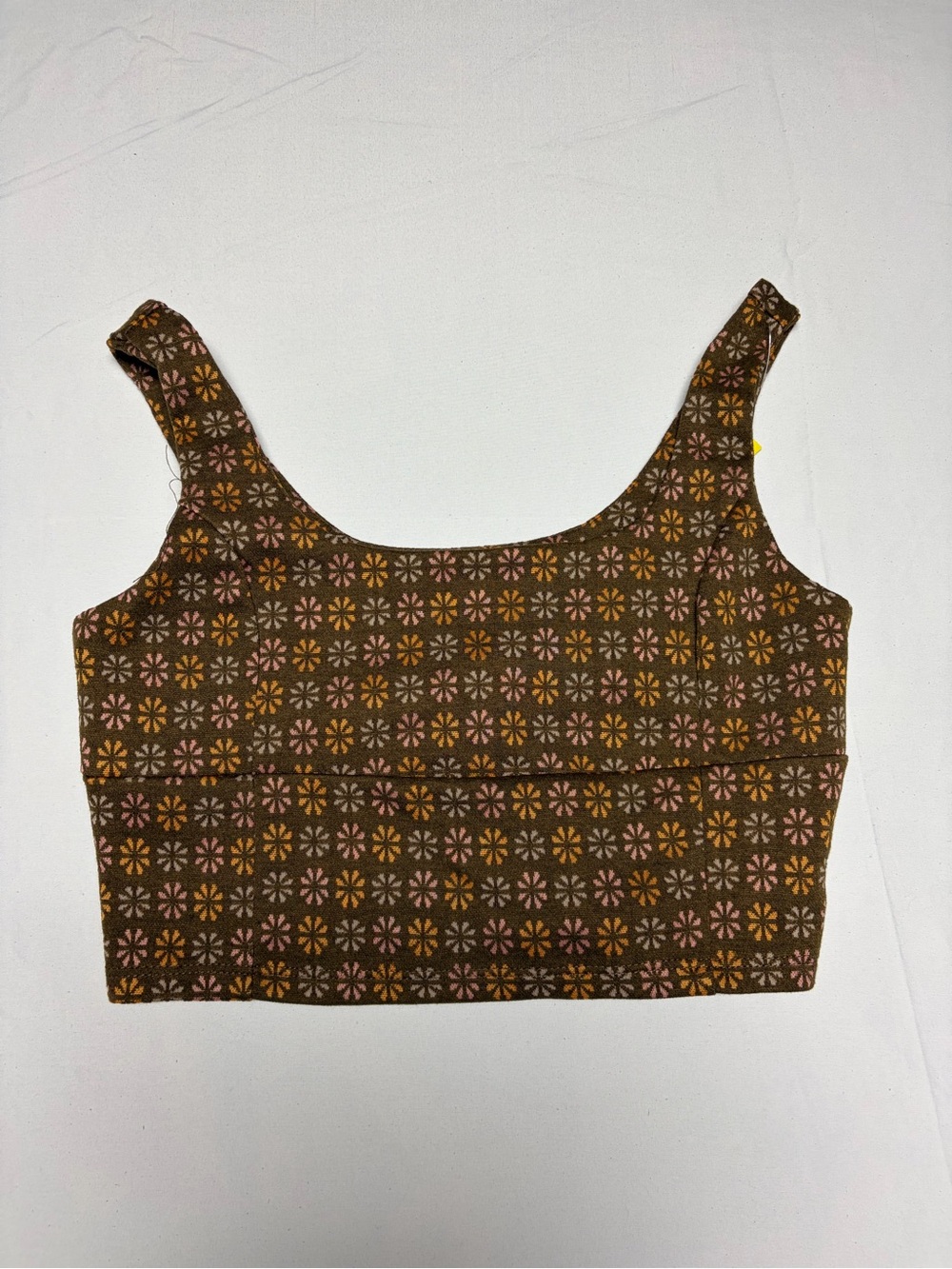 Altar'd State Brown Floral Scoop Crop Tank with Pink & Orange Daisies